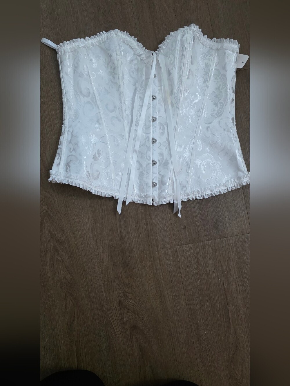 White Satin Brocade Lace-Up Corset Top